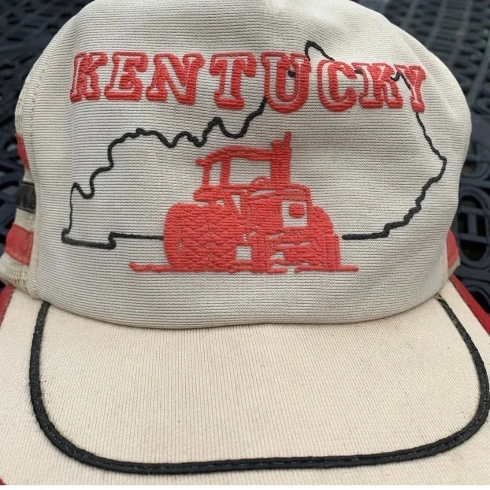 Vintage 3 Stripe Kentucky Tractor Farming SnapBack Mesh Trucker Hat 70s 80s
